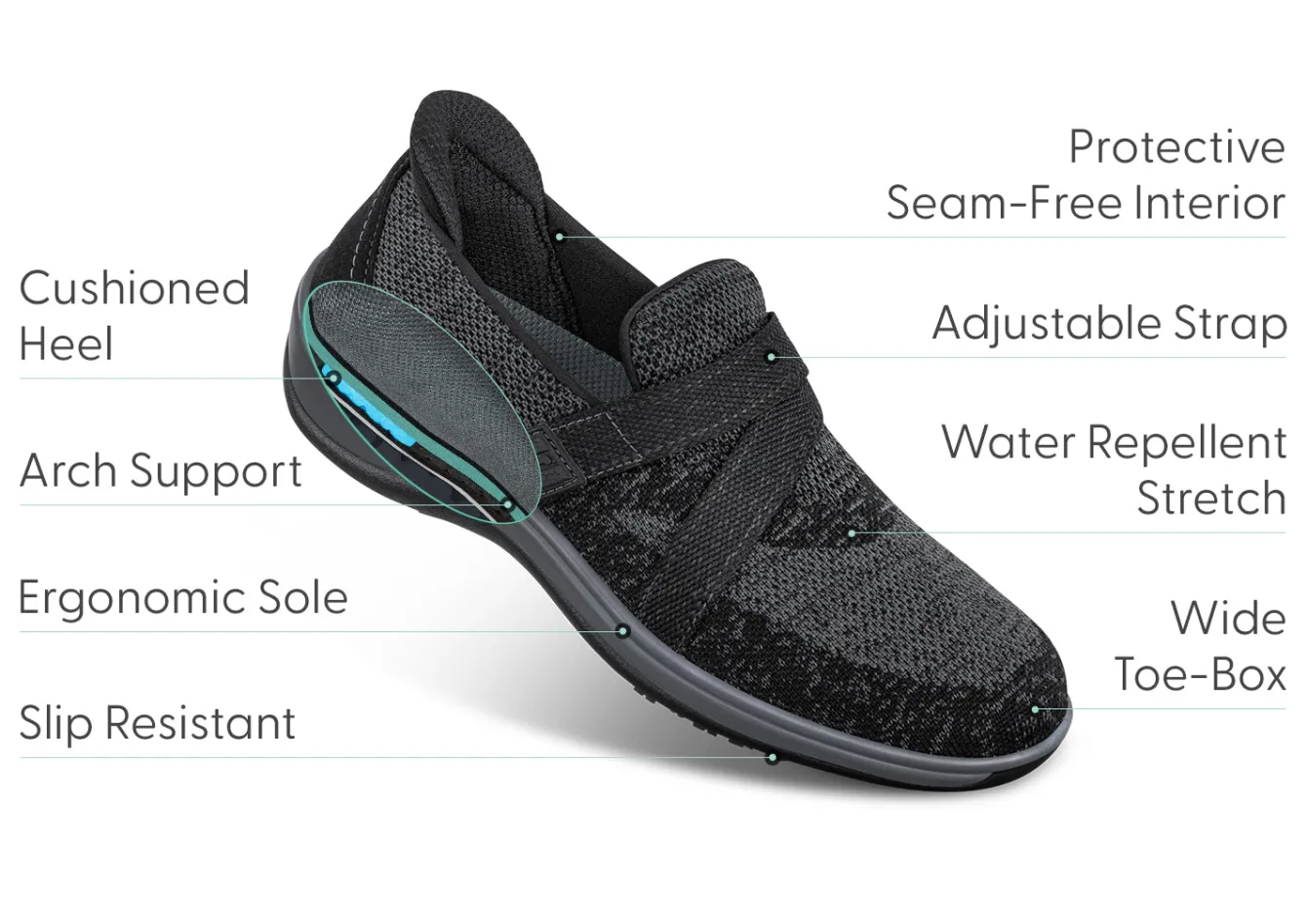 OrthoFeet Casual Shoes|Hands-Free Shoes<Amalya - Black
