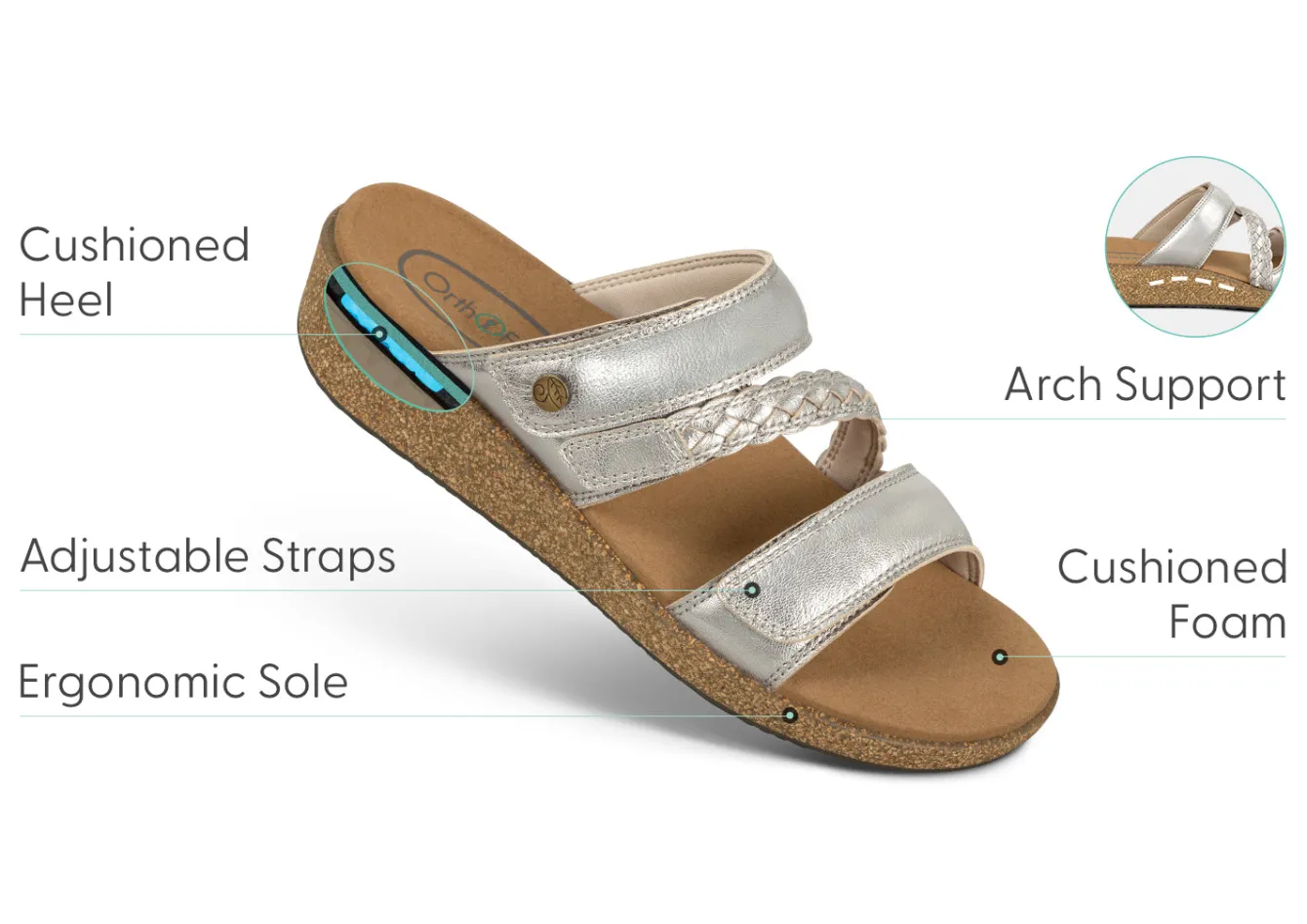 OrthoFeet Sandals|Dress Shoes<Carrie - Platinum