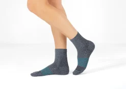 OrthoFeet Compression Socks<Compression Ankle Socks 20-30 mmHg - Gray/Teal Stripe