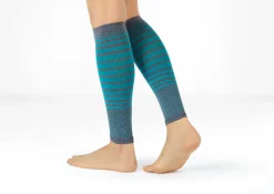 OrthoFeet Compression Socks<Compression Calf Sleeves Standard 20-30 mmHg - Gray/Teal Stripe