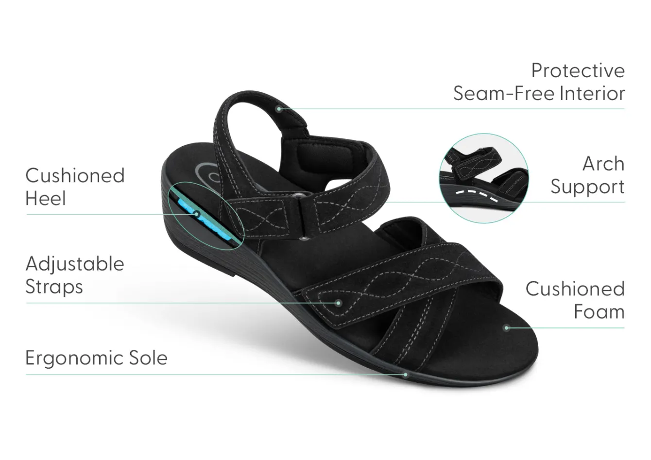 OrthoFeet Sandals|Dress Shoes<Holly - Black
