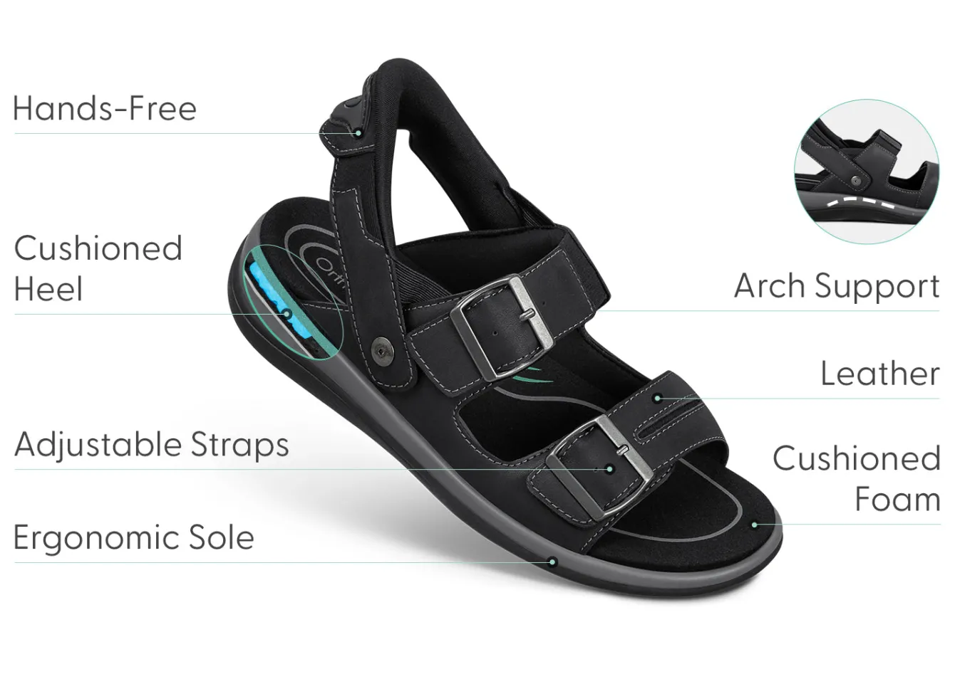 OrthoFeet Sandals|Hands-Free Shoes<Minerva Hands Free - Black