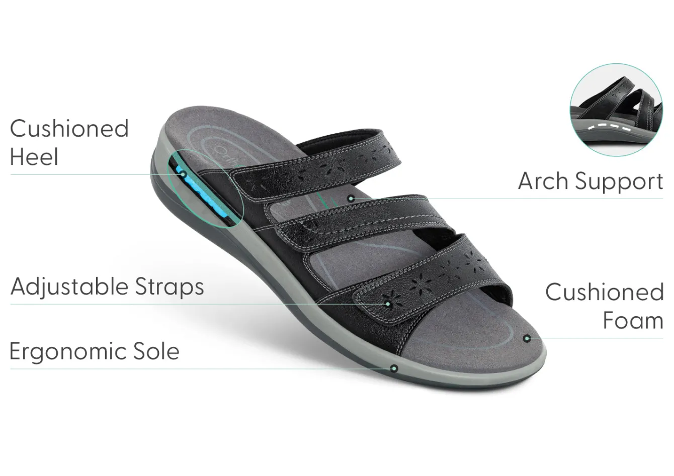 OrthoFeet Sandals<Sahara - Black